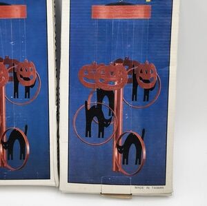 Vintage NEW NOS Halloween Wind Chime black cat pumpkin handing decoration metal